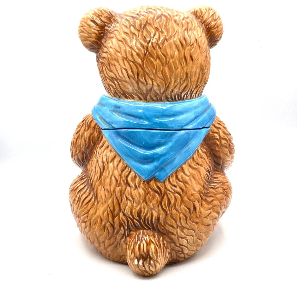 VINTAGE Ceramic Teddy Bear Holding Apples Cookie Jar LARGE 13